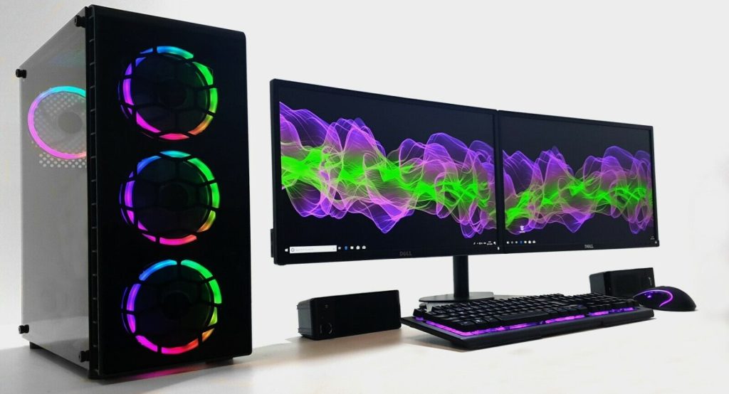 The best Gaming PC and Monitor in a whit desk.