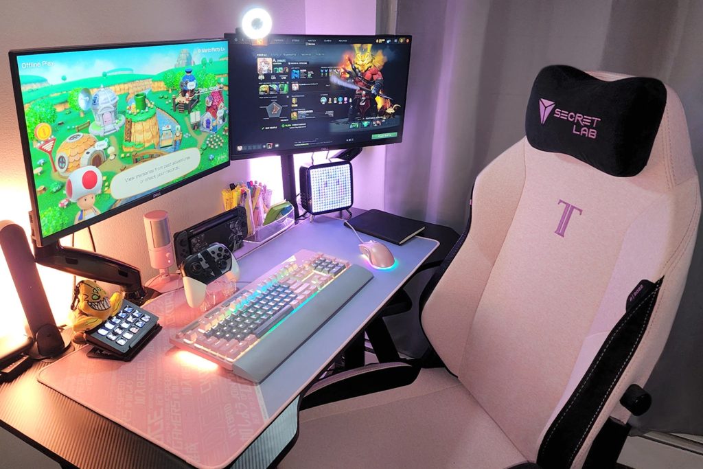White gaming chair and table
