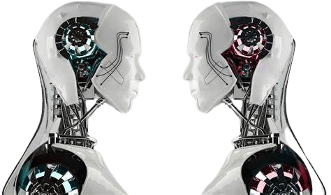 Two Robotics stand face to face